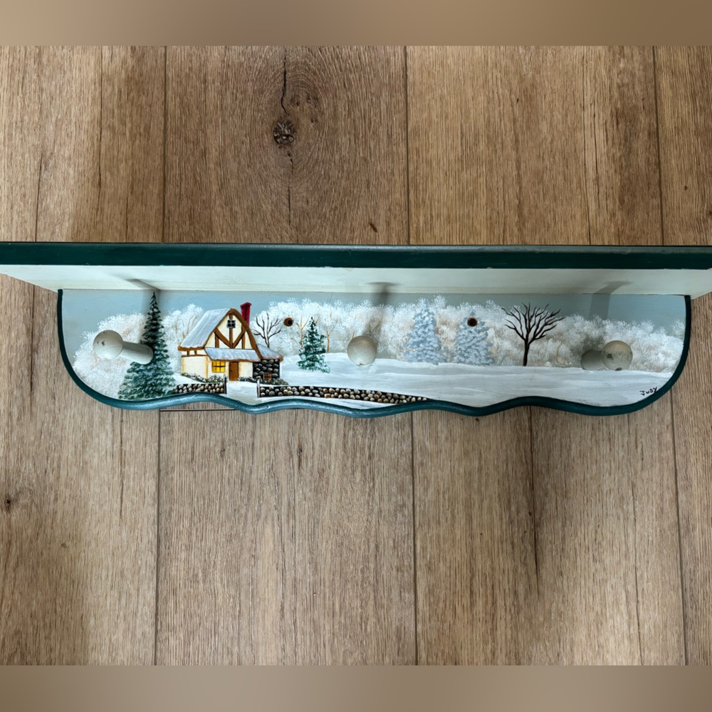 Winter Scene Wall Shelf with Hooks